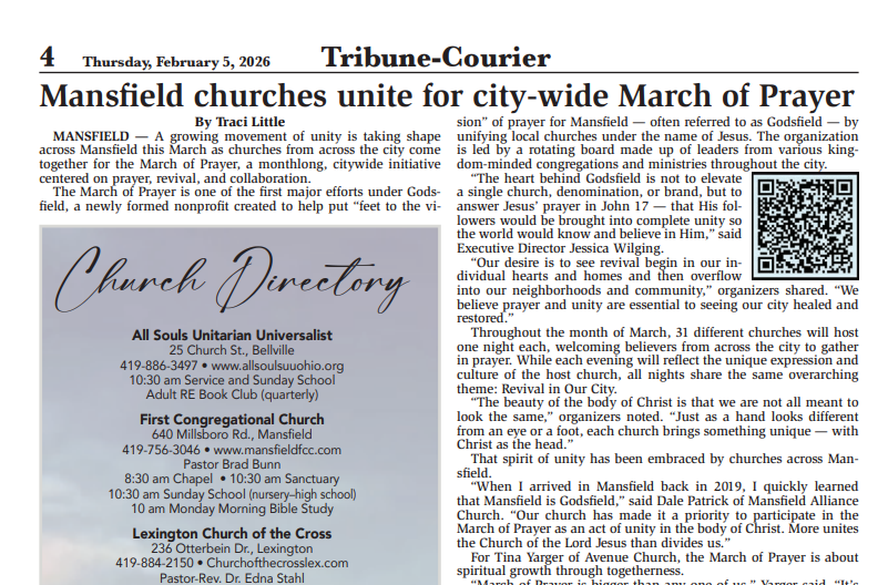 Tribune-Courier: Mansfield Churches Unite for Citywide March of Prayer